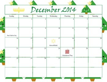 Preview of December 2014 Calendar - Month View