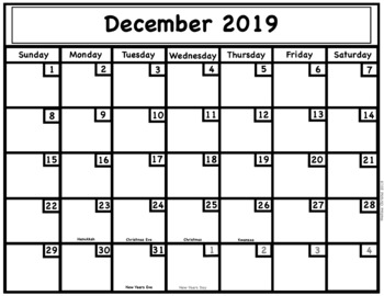 Preview of December 2019 Calendar