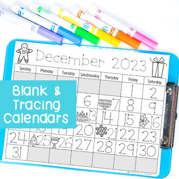 Preview of December 2023 Calendar Activities, Number Tracing + Blank Calendar Templates