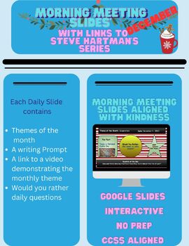 Preview of December 2023 SEL Morning Meeting Slides featuring Steve Hartman's Kindness 101