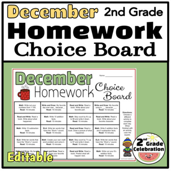 2nd grade homework choice board