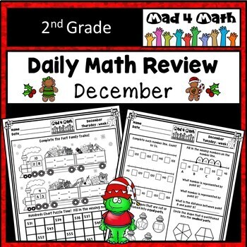 Preview of December 2nd Grade Math Spiral Review Daily Morning Work | Christmas Worksheets