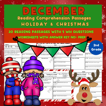 Preview of December 2nd grade reading comprehension passages and questions (No PREP)