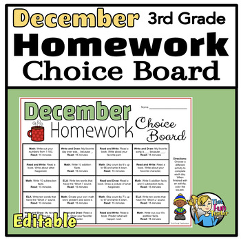 Preview of December 3rd Grade Homework Choice Board - Engaging Daily Activities