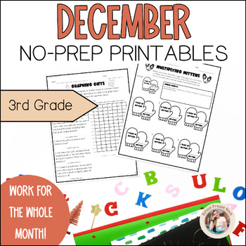 Preview of December 3rd Grade No-Prep Printables | Math, Reading, Writing Worksheets Winter