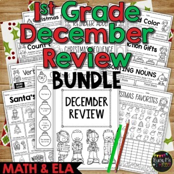 Preview of December Activities Math and ELA Review Christmas BUNDLE 1st Grade No Prep