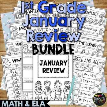 Preview of January Activities Math and ELA Review BUNDLE 1st Grade No Prep Winter