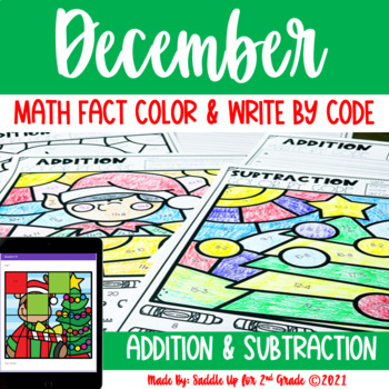 Preview of December Addition and Subtraction Color by Number | Print and Digital
