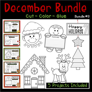 December Art Project Bundle 3 – Winter Art Projects - Cut, Color, Christmas