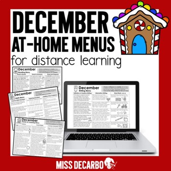 Preview of December First Grade Choice Board Activities-Math, Writing, Reading At Home Menu