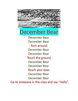 Preview of December Bear Responsive Classroom Song and Activity