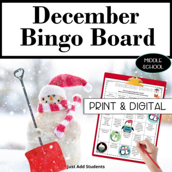 Preview of December Bingo Board Choice Board Digital and Print Warm Ups Bellringers