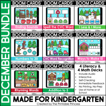 Preview of December Boom Cards™ for Kindergarten Gingerbread Theme | Digital Resource