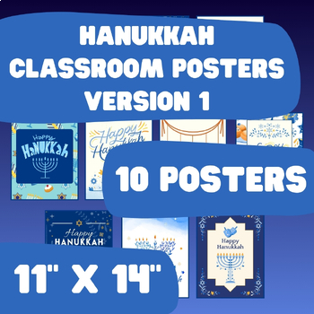 Preview of December Bulletin Board - Hanukkah Posters - 11" x 14" - 10 Posters - Version 1