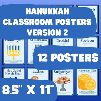 Preview of December Bulletin Board - Hanukkah Posters - 8.5" x 11" - 12 Posters - Version 2