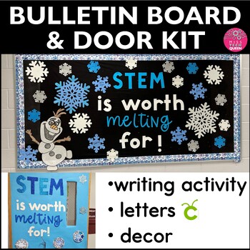 Preview of December Bulletin Board STEM Technology Winter Door Decor STEAM January