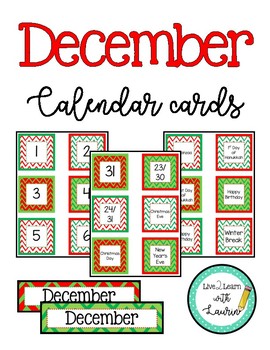 Preview of December Calendar Numbers (2.5 INCH) Chevron Christmas Colors