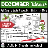 December Choice Board Activities for Bell Ringers, Early F