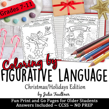 Preview of December Christmas Coloring-by-Number, Figurative Language Activities