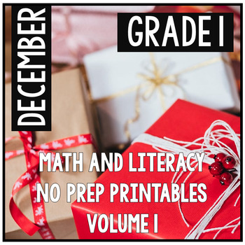 Preview of December Christmas First Grade Math and Literacy NO PREP
