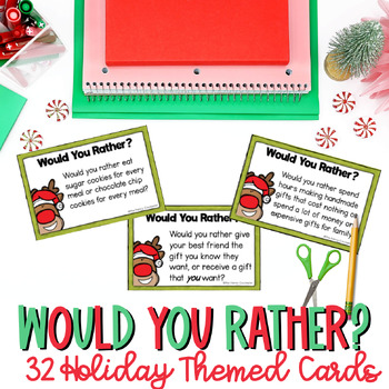 Preview of December Christmas Holiday Reindeer Discussion Card Would You Rather Task Cards