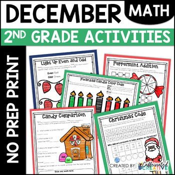 Preview of December Christmas Math Activities & Worksheets No Prep Printables 2nd Grade