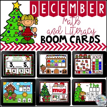 Preview of December Christmas Math and Literacy  Boom Cards