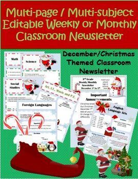 Preview of December Christmas Themed Weekly or Monthly Newsletter Template Editable