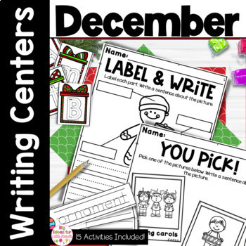 Preview of December Christmas Writing Center | Kindergarten and First Grade