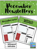 December Classroom Newsletter Template | Bilingual | Weekl