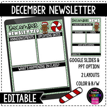 Preview of December Classroom Newsletter Template - EDITABLE - Printable & Digital