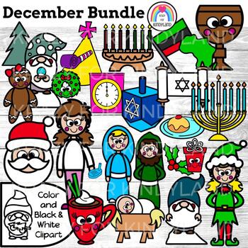 Preview of December Clipart {Holidays Around World: Christmas, Kwanzaa, Hanukkah, New Year}