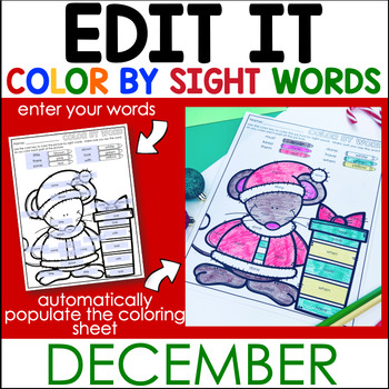Preview of December Color By Sight Word - Editable Printables- Christmas & Gingerbread