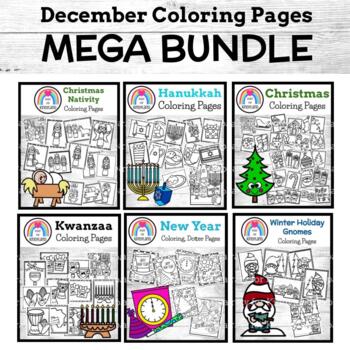 Preview of December Coloring Pages: Christmas, Kwanzaa, Hanukkah, New Year, Winter Holiday