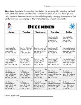 December Counting Homework (1st and 2nd grade) by Isabel S | TPT