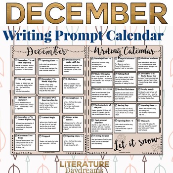Creative Writing Prompts for December by Literature Daydreams | TPT