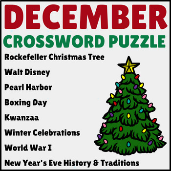 December Crossword Puzzle Middle High School Sub Plans Christmas