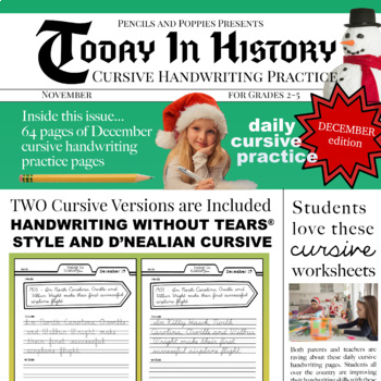 Preview of December Cursive Handwriting Practice Morning Work Bell Ringers Christmas Winter