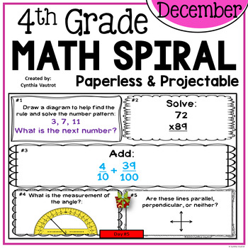 Preview of December Daily Math Spiral for 4th Grade (Common Core)