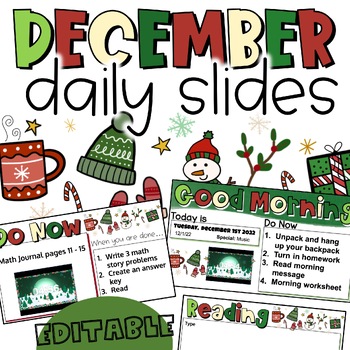 Preview of December Daily Slides with Timers | Holiday Themed Slides