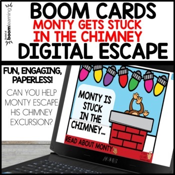 Preview of December Christmas Digital Escape Room Boom Cards Place Value, Blends Winter