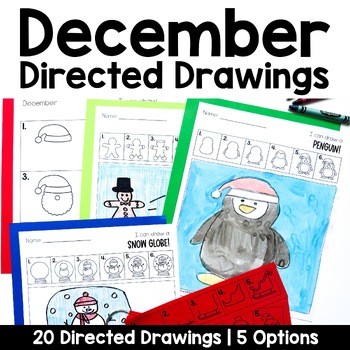 Preview of December Directed Drawings with Shapes | Winter | Christmas