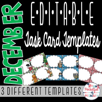 Preview of December EDITABLE Task Card TEMPLATES