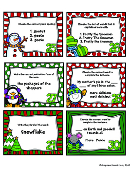 December Ela Skill Cards By Ginac Teach 