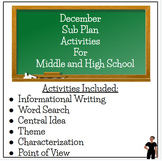 December ELA Sub Plan Activities for Middle and High School