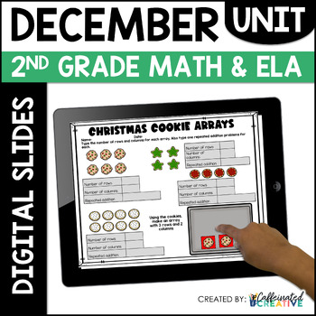 Preview of December ELA and Math Digital Activities for 2nd Grade Google Slides