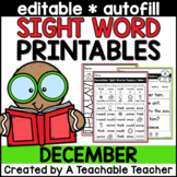 December Editable Sight Word Printables