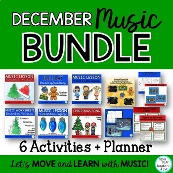 Preview of Holiday Elementary Music Class Lesson Bundle of Music Activities K-6