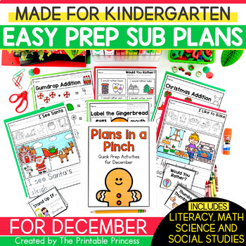Preview of December Emergency Sub Plans for Kindergarten