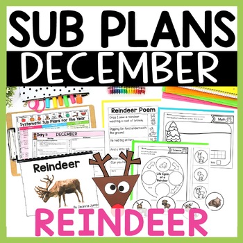 Preview of December Emergency Sub Plans for Kindergarten or First Grade - Reindeer Themed